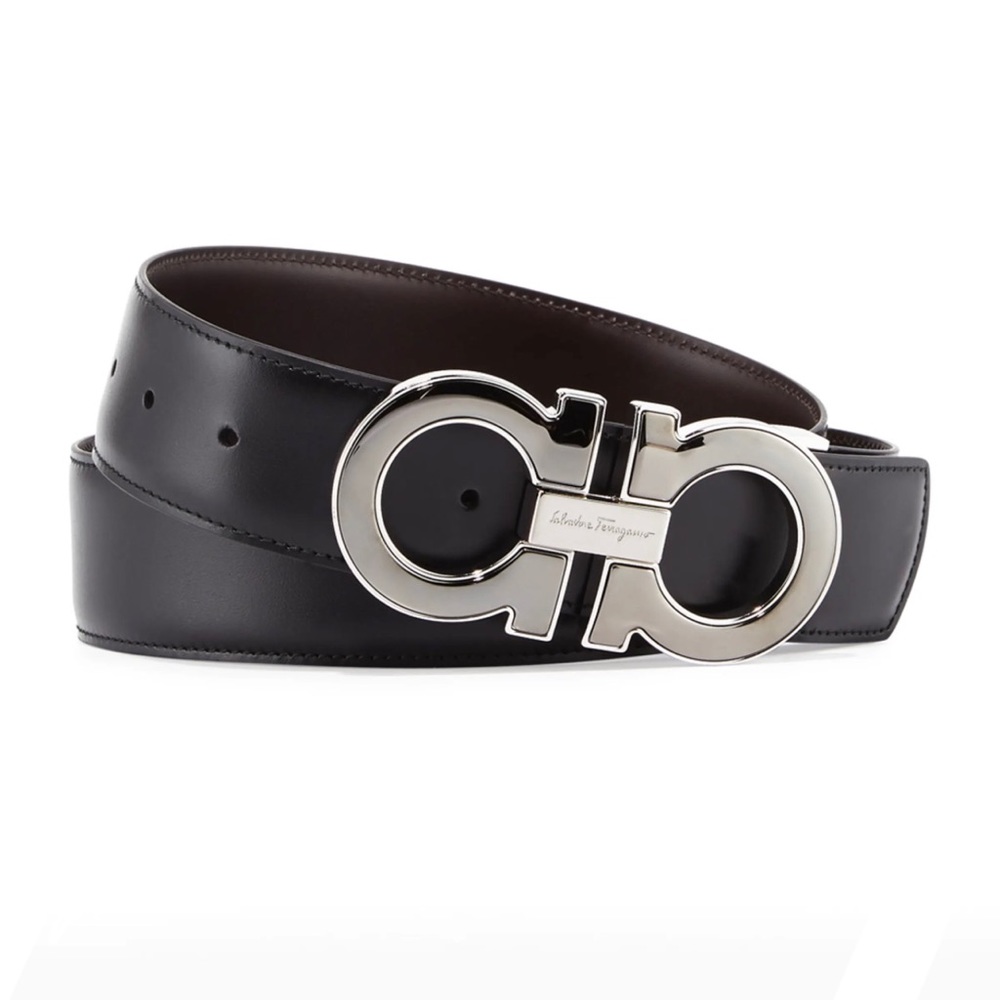 Salvatore Ferragamo Men's Double Gancini Buckle Reversible  Belt  Black Brown 34